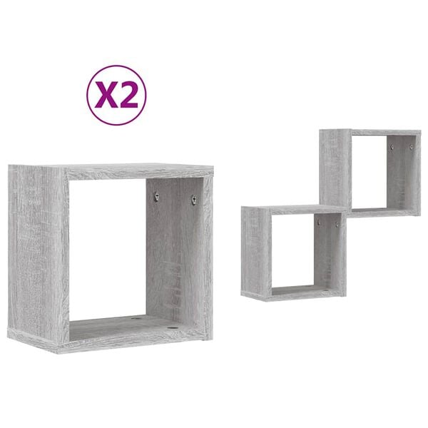 vidaXL Wall Shelves 2 pcs Gray 10.2" x 5.9" x 10.2" Engineered wood