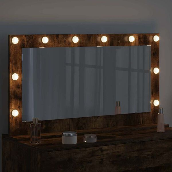 vidaXL Vanity Mirror with LED Strip Lights Smoked Oak 100 x 55 x 18 cm