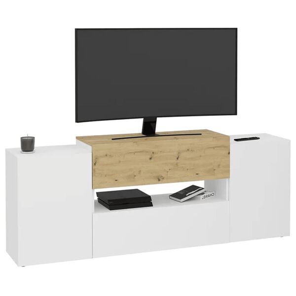 FMD TV Stand White and Artisan Oak Melamine-coated chipboard Large
