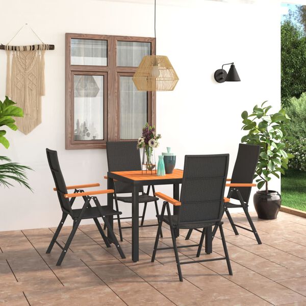 vidaXL Dining Set Black and Brown PE rattan Standard Size Durable