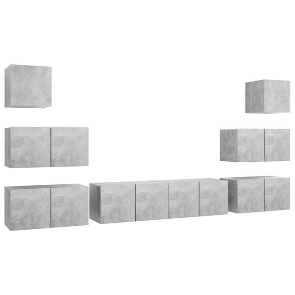 vidaXL TV Cabinet Set Set of 8 Concrete gray Engineered wood