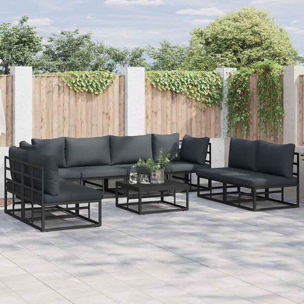 vidaXL Garden Sofa Set with Cushion 9 pcs Black Aluminium