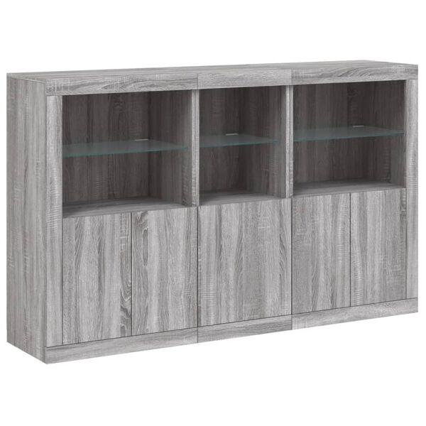 vidaXL Sideboard with LED Lights Gray Sonoma 63.8"x14.6"x39.4"