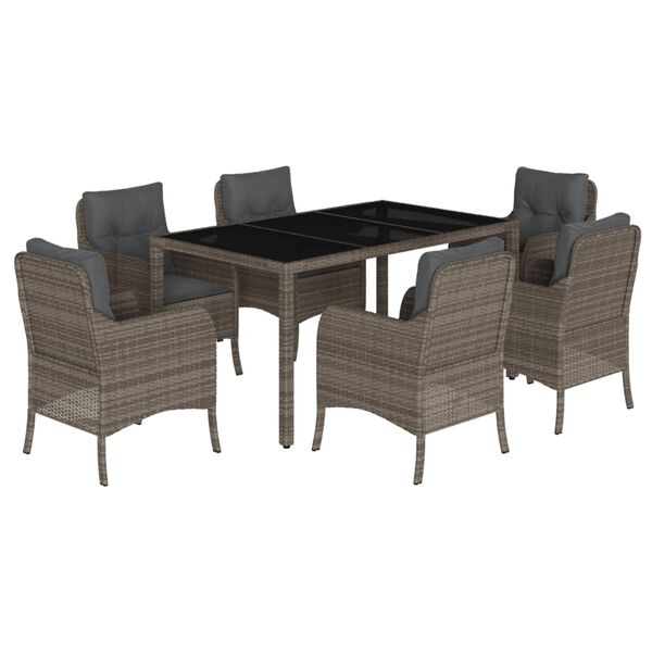 vidaXL Garden Dining Set Grey Poly Rattan 6-seater