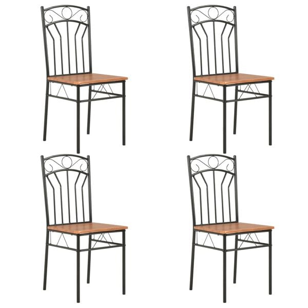 vidaXL Dining Chair Set of 4 Brown and black MDF and Steel Standard