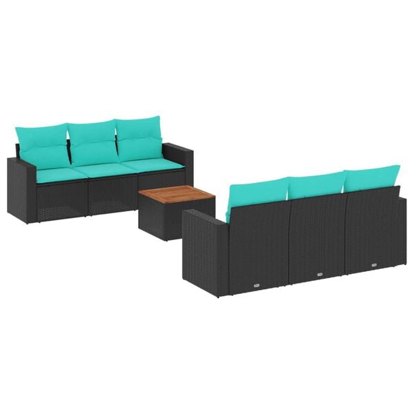 vidaXL 7 Piece Patio Sofa Set with Cushions Black Poly Rattan