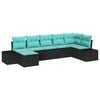 vidaXL Garden Sofa Set 7 pcs Black and Turquoise Poly Rattan