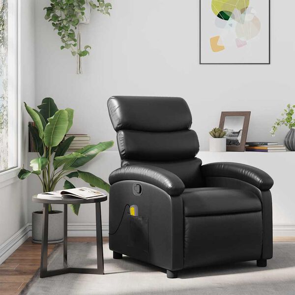 vidaXL Massage Recliner Chair Black Faux leather, metal, plywood Single