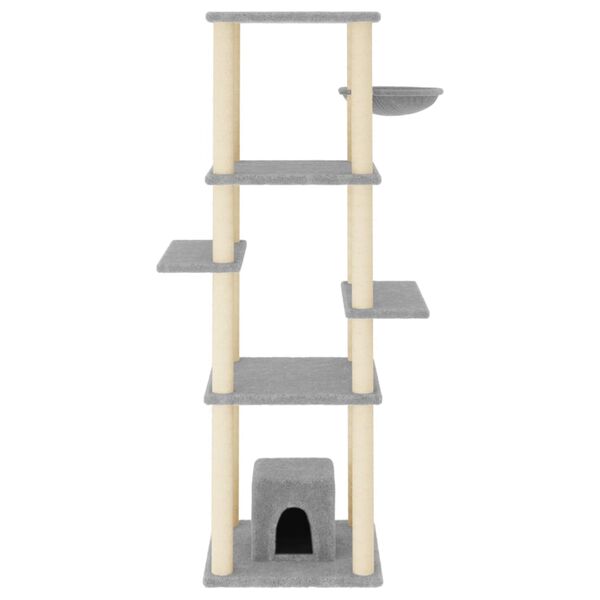 vidaXL Cat Tree Light Grey Engineered Wood, Plush, Sisal Large Durable