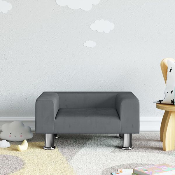 vidaXL Kids Sofa Dark grey Velvet, solid pine wood Mini Durable