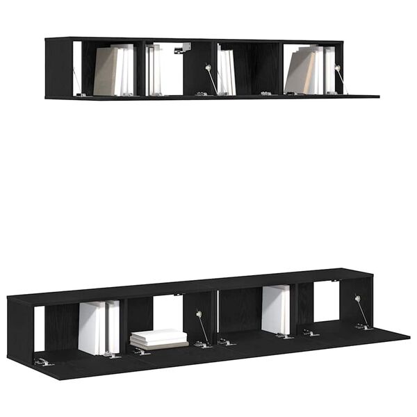 vidaXL TV Cabinet Set Wall-mounted Black Oak Engineered Wood