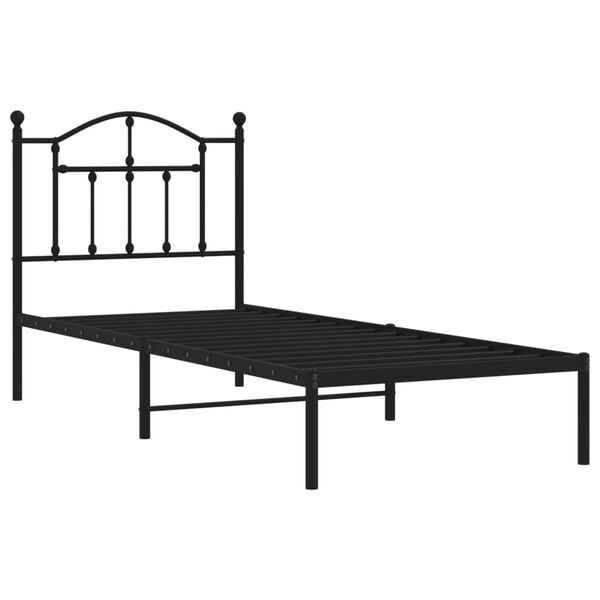 vidaXL Bed Frame Black Powder-Coated Steel Twin Bed Frame Rectangular