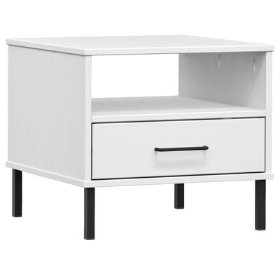 vidaXL Bedside Table with Metal Legs White Solid Wood Pine OSLO