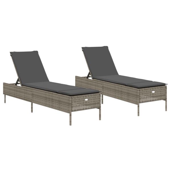 vidaXL Sun Lounger Grey PE Rattan Standard Adjustable Armrests