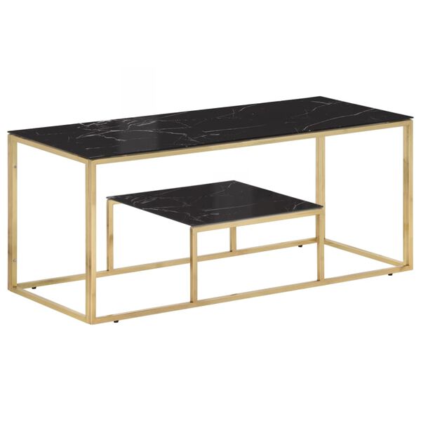 vidaXL Coffee Table Gold, Black Stainless Steel, Toughened Glass Large