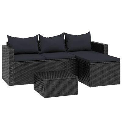 vidaXL Patio Lounge Set Black Poly Rattan