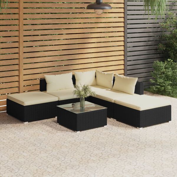 vidaXL Garden Lounge Set Black with Cream cushions
