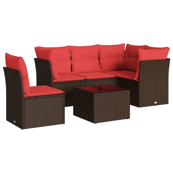 vidaXL 6 Piece Patio Sofa Set with Cushions Brown Poly Rattan
