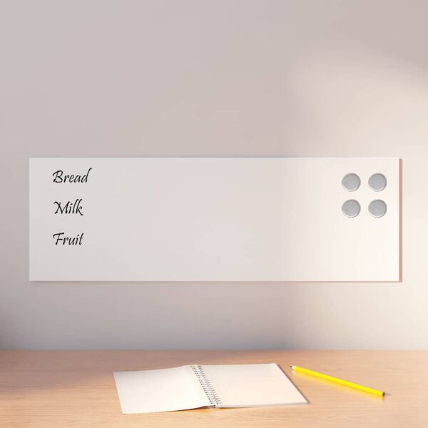 vidaXL Wall-mounted Magnetic Board White 23.6"x7.9" Tempered Glass