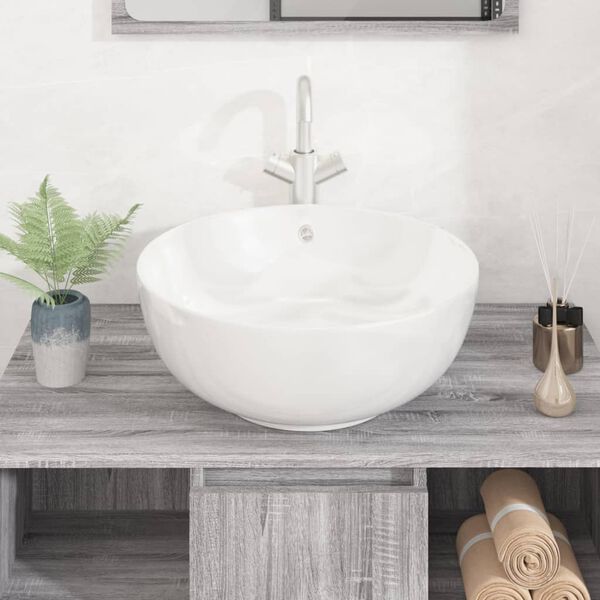 vidaXL Wash Basin White 17.3"x6.7" Ceramic Round