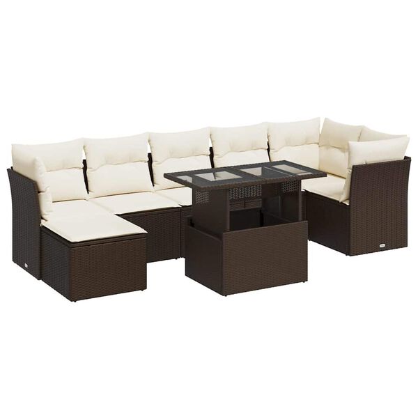 vidaXL Garden Sofa Set Brown PE Rattan 8 Piece Set Adjustable Foot Pegs
