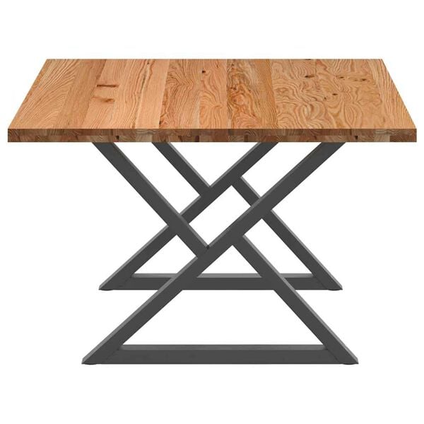 vidaXL Dining Table Light Brown Solid Oak Wood, Powder-Coated Steel Large
