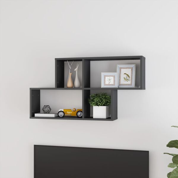 vidaXL Wall Shelf High gloss grey Engineered wood 39.4 x 7.1 x 20.9 in