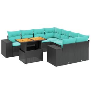 vidaXL 9 Piece Patio Sofa Set with Cushions Black Poly Rattan