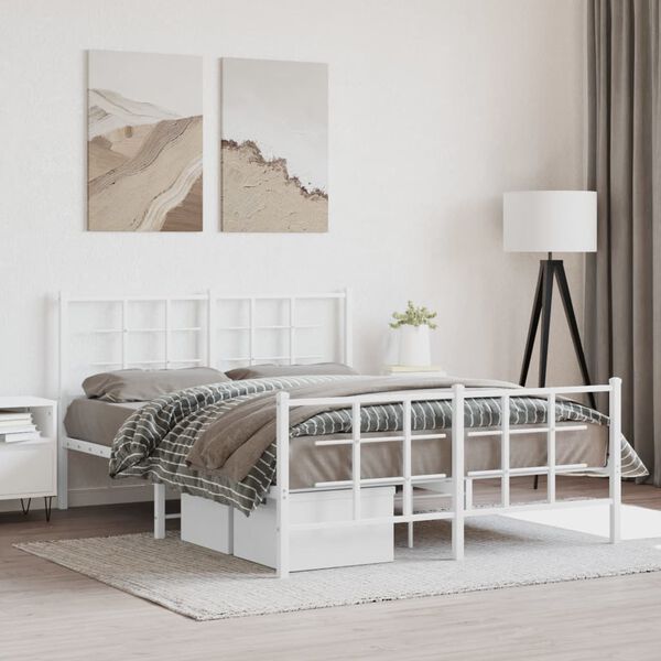 vidaXL Bed Frame White Powder-coated steel Double Bed Frame