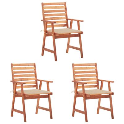 vidaXL Patio Dining Chairs 3 pcs with Cushions Solid Acacia Wood