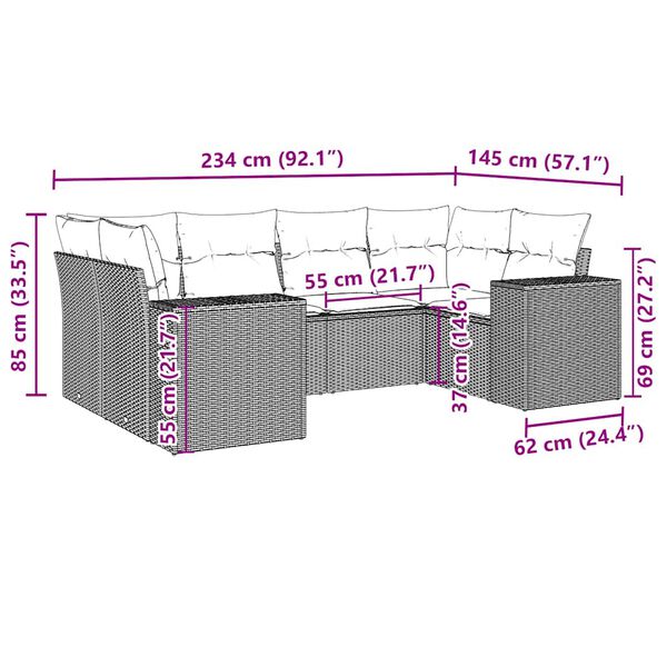 vidaXL Garden Sofa Set Black PE Rattan Large Adjustable Feet