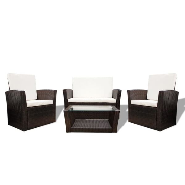 vidaXL Garden Sofa Set Brown, Cream White