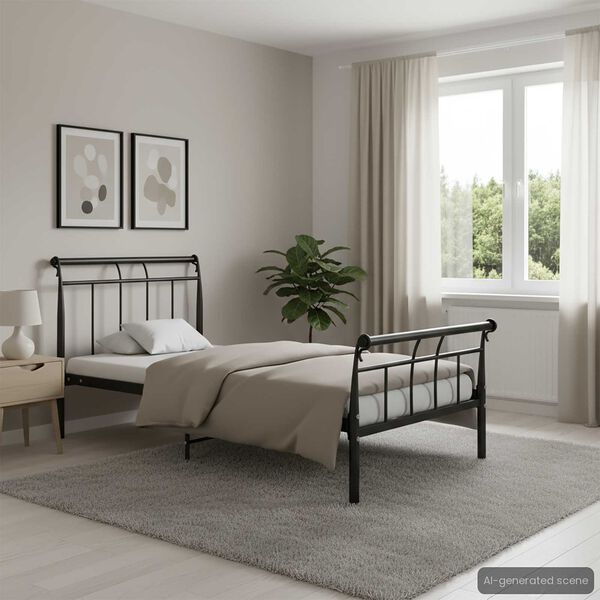 vidaXL Bed Frame Black Powder-coated metal Twin Durable Bed Frame