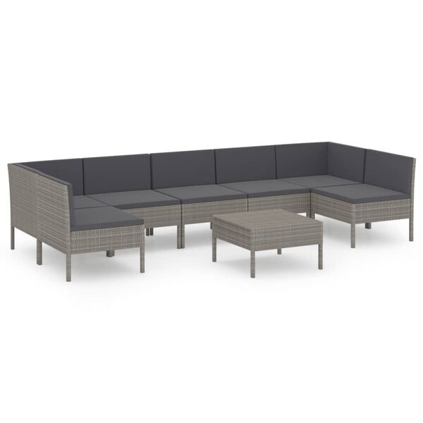 vidaXL Garden Lounge Set Grey PE rattan, powder-coated steel, polyester
