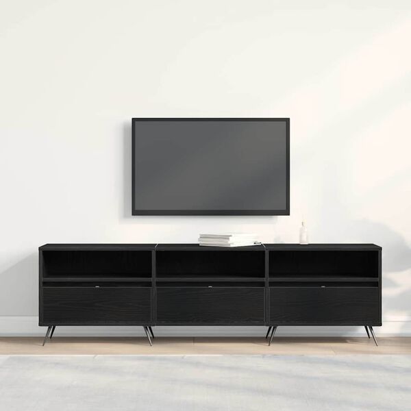 vidaXL TV Cabinet Black oak 59.06 x 11.81 x 17.52 in Engineered wood