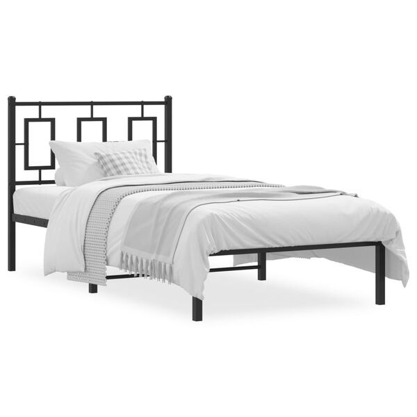 vidaXL Bed Frame Black Powder-Coated Steel Single Bed Frame