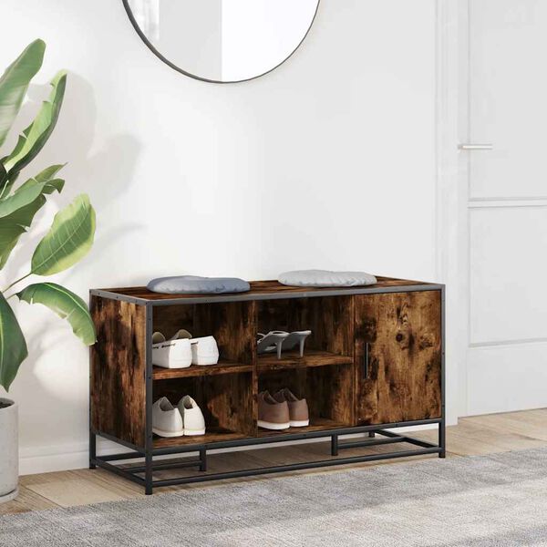 vidaXL Shoe Bench Smoked Oak Engineered wood, metal Large Shoe Bench