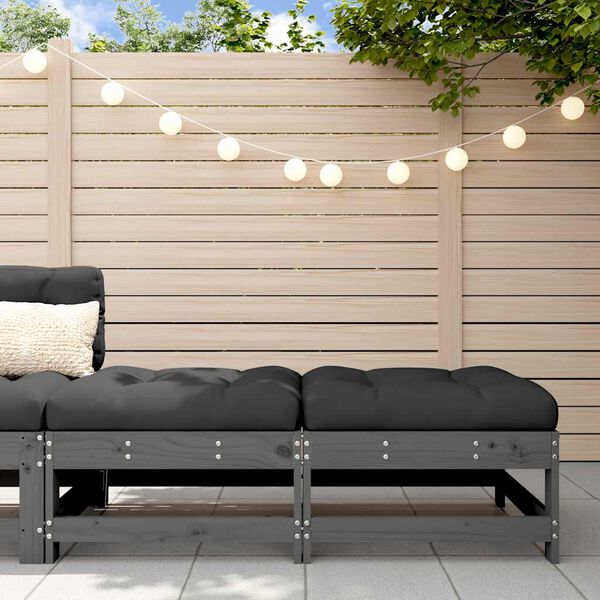 vidaXL Garden Footstool Grey, Black Solid pine wood, Plywood, Oxford fabric