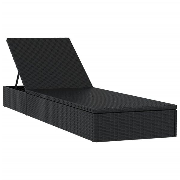 vidaXL Sunbed 1 pc with Table Black Poly Rattan