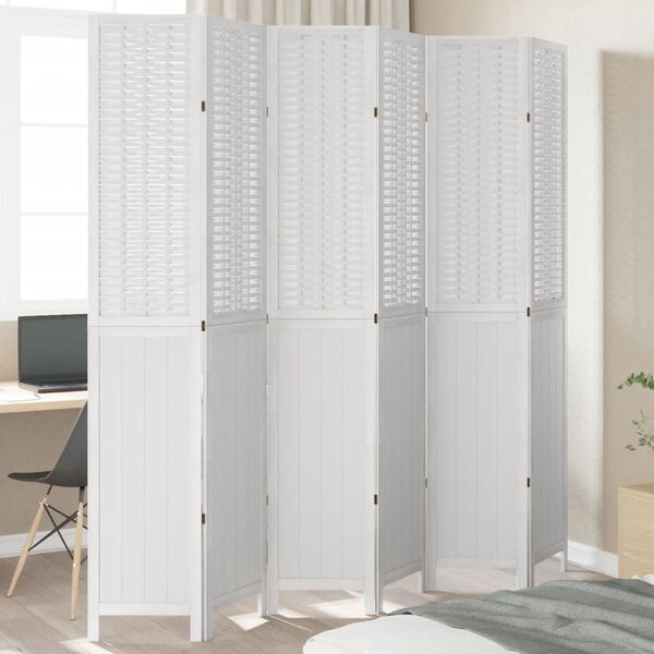 vidaXL Room Divider 6 Panels White Solid Wood Paulownia