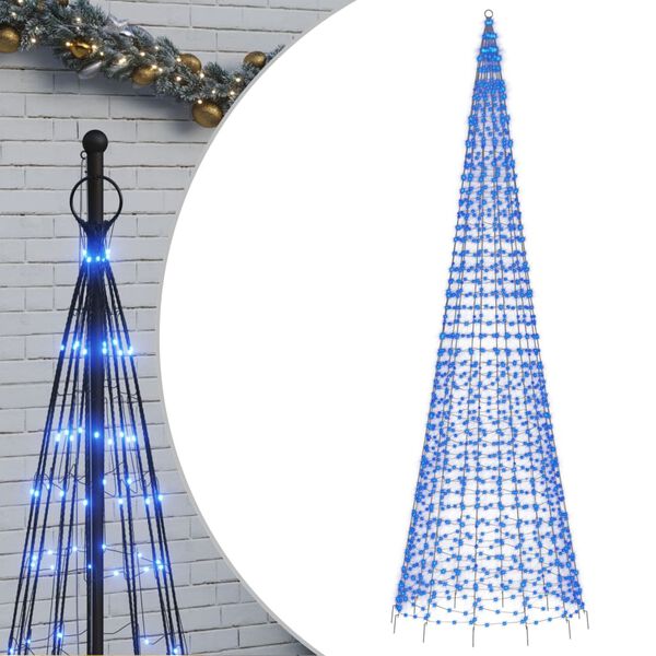 vidaXL LED Christmas Tree on Flagpole 1534 LEDs Blue 196.9"