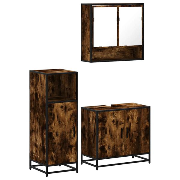 vidaXL Bathroom Furniture Set Smoked Oak Engineered wood, Metal, Glass