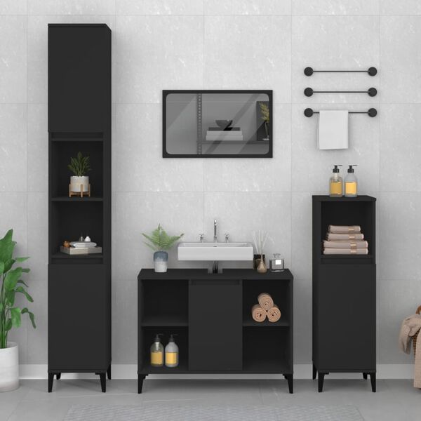 vidaXL Bathroom Furniture Set Black Engineered wood Standard
