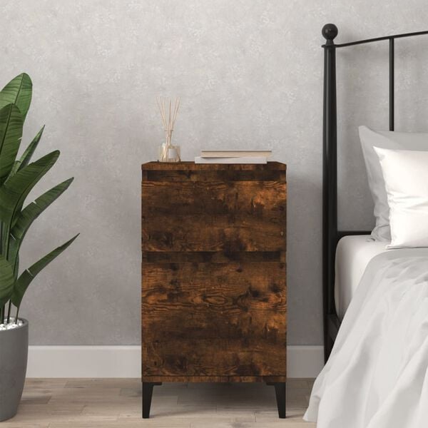 vidaXL Bedside Cabinet Smoked Oak Engineered wood Small Storage