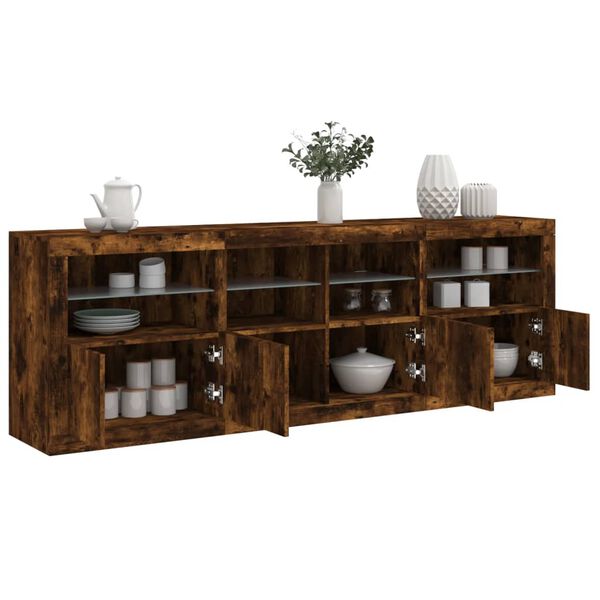 vidaXL Sideboard with LED Lights Smoked Oak 79.5"x14.6"x26.4"