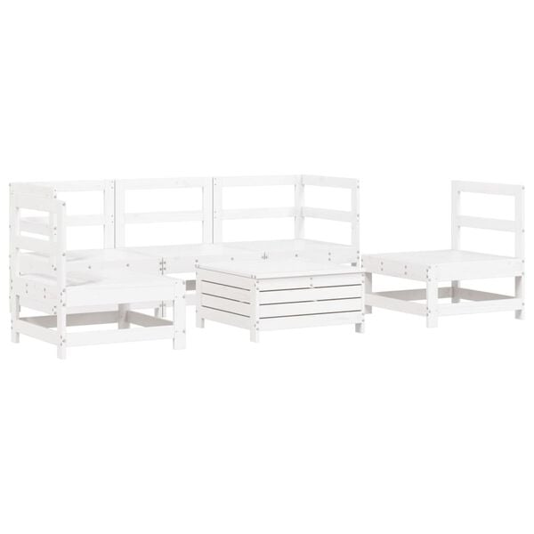 vidaXL Garden Sofa Set White Solid pine wood, Plywood Medium Modular