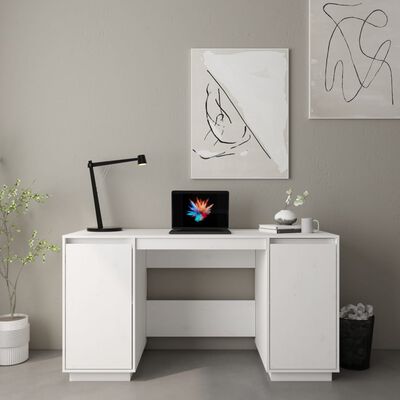 vidaXL Desk White 55.1"x19.7"x29.5" Solid Wood Pine