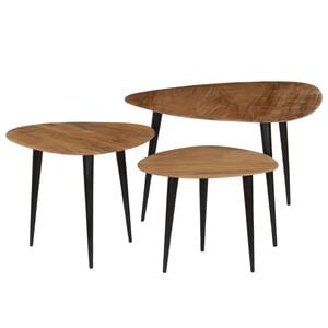 vidaXL Coffee Table Set of 3 Brown and Black Solid Acacia Wood and Steel