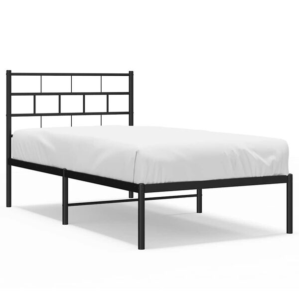 vidaXL Metal Bed Frame Black Steel 39.4 x 74.8 in Metal Bed Frame