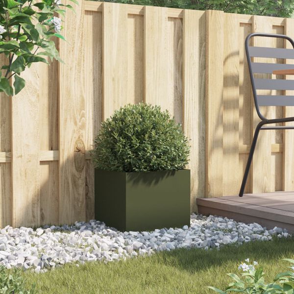 vidaXL Planter Olive Green Cold-rolled steel 12.6x11.8x11.4 in Durable